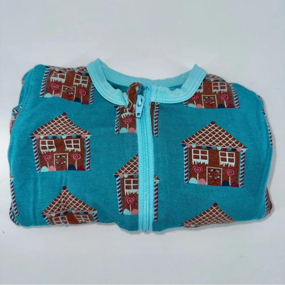 Kickee Pants Teal Gingerbread House Print Baby Zippy Sleeper